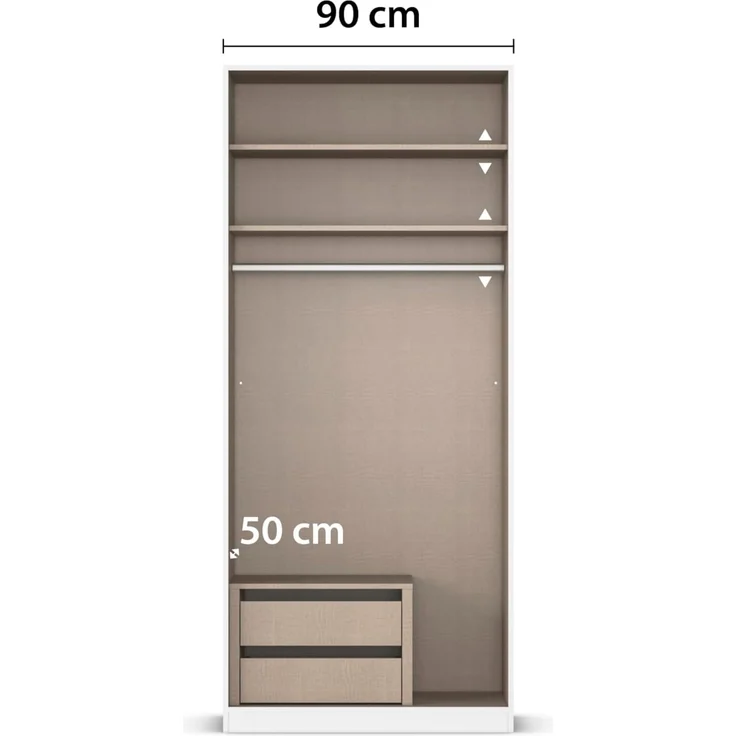 Rauch Möbel Alabama, Kleiderschrank, Garderobe, 2-türig, Zubehör Premium, 1 Kleiderstange, 2 Einlegeböden, Schubladeneinsatz, Farbe Weiß/Eiche Artisan, Holz, Griff Grau metallic, 91 x 210 x 54 cm – Bild 7