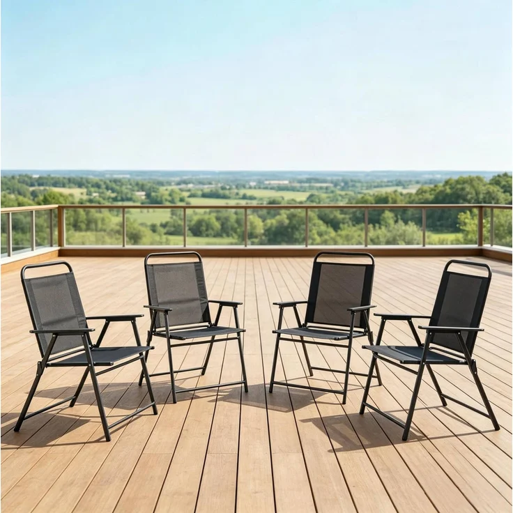 Klappbares Gartenstuhl-Set aus Stahl, 4er-Set mit Armlehnen, 65x60x94 cm, Schwarz – Bild 3
