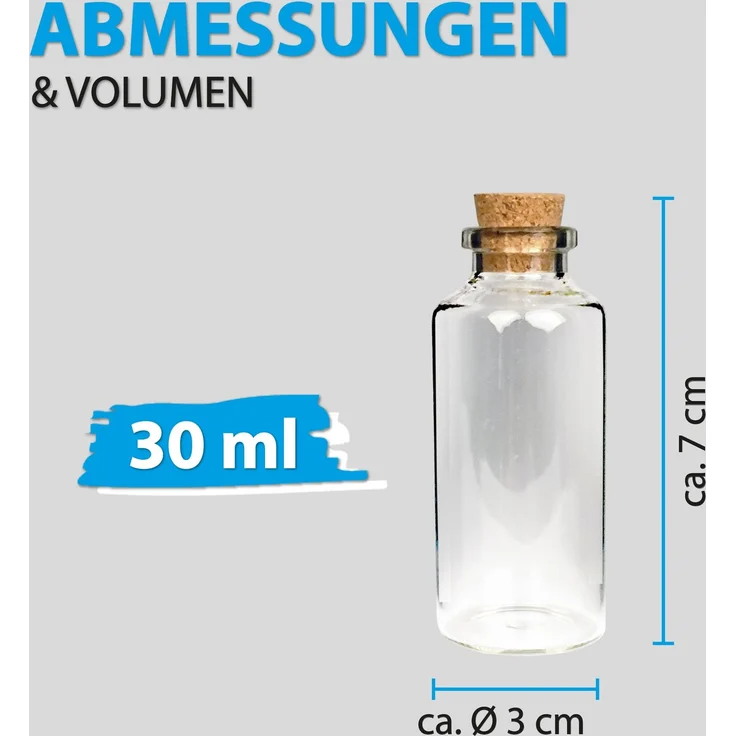 Mini Glasflaschen mit Korken 30ml ( 12er Pack ) - Kleine Glasfläschchen zum Befüllen - Reagenzglas Glas für Hochzeit - Mini Gläser Gastgeschenke – Bild 2