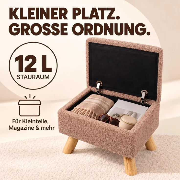 Relaxdays Hocker mit Stauraum Teddystoff – Bild 7