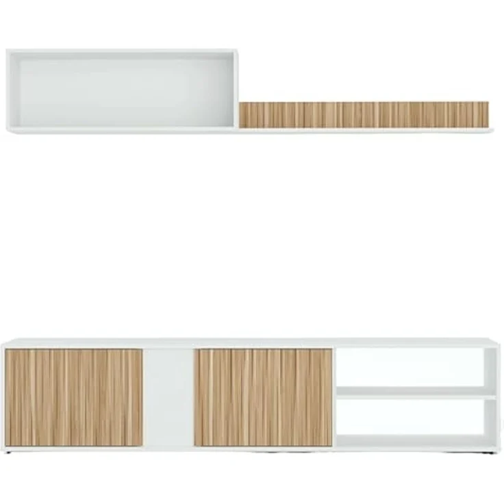 Habitdesign, Wohnzimmermöbel Set, Moderne Wohnwand mit TV-Schrank, Flexibler Montage rechts oder Links, in Artik weiß und Naturholz-Optik, Maße: 180 x 40 x 33 cm (B x H x T), Modell Ecco – Bild 6