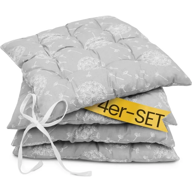 Amilian Stuhlkissen 40x40 mit Bändern - 4er Set Sitzkissen - Outdoor Indoor - Sitzauflage, waschbar