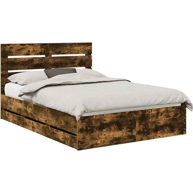 vidaXL Bettrahmen Räuchereiche 150 x 200 cm Ingenieurs Holz 3411826 – Bild 2