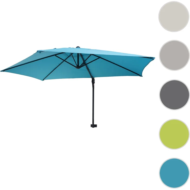 Wandschirm Casoria, Ampelschirm Balkonschirm Sonnenschirm, 3m neigbar, Polyester Alu/Stahl 9kg ~ türkis – Bild 8