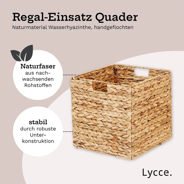 Lycce Aufbewahrungskorb - Korb geflochten aus Wasserhyazinthe, passend für Kallax Regal, faltbar, Naturprodukt, 33x33x33 cm Natur OS - 1er Set – Bild 2