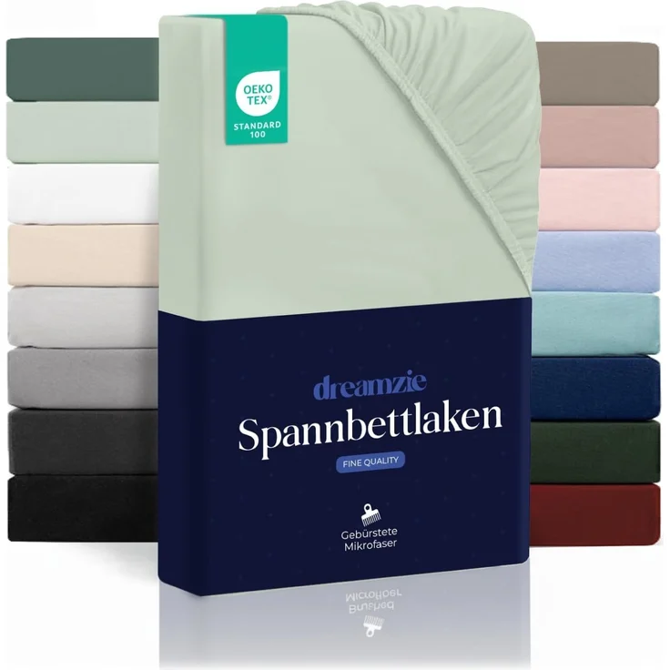 Dreamzie Spannbettlaken 120x200 cm - 100% Microfraser - Spannbetttuch für Dicke Matratzen bis zu 33 cm - Hellgrün - Schadstoffgeprüft (Oeko TEX), Bettlaken mit Gummizug – Bild 1