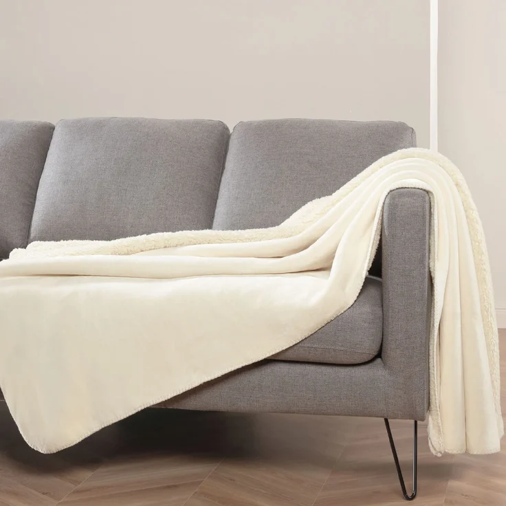 Kuscheldecke "Teddy Fleece" Sherpa/Flanell, 150x200cm Creme – Bild 2