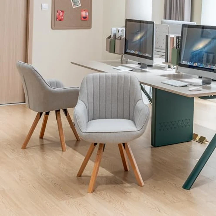 MEUBLE COSY Esszimmerstühle Drehbar 2er Set Küchenstuhl Polsterstuhl Drehstuhl mit Armlehne Sessel Schminkstuhl aus Stoff Massivholzbeine für Esszimmer Wohnzimmer Arbeitszimmer, Beige – Bild 8