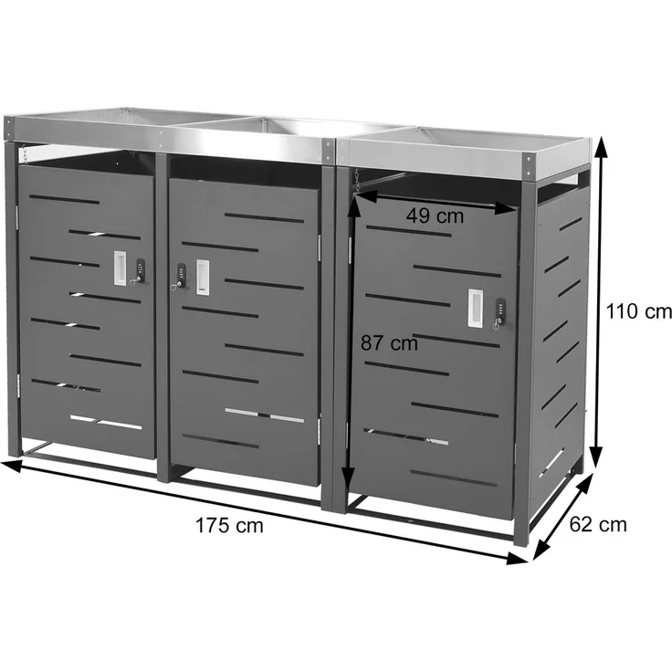 3er-Mülltonnenverkleidung HWC-H40b, Mülltonnenbox, Pflanzkasten Edelstahl-Metall-Kombi 63kg 110x175x62cm erweiterbar – Bild 3