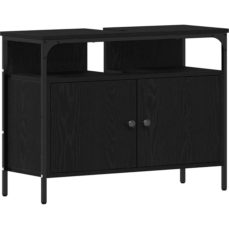 vidaXL Badezimmer Waschbeckenmöbel mit Tür 3 pcs Schwarz Holzwerkstoff 3334393 – Bild 6