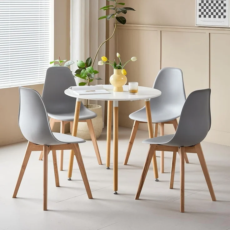 Esszimmerstühle 4er Set Beine Buchenholz Wohnzimmer Bar Grau 4 Stühle – Bild 9