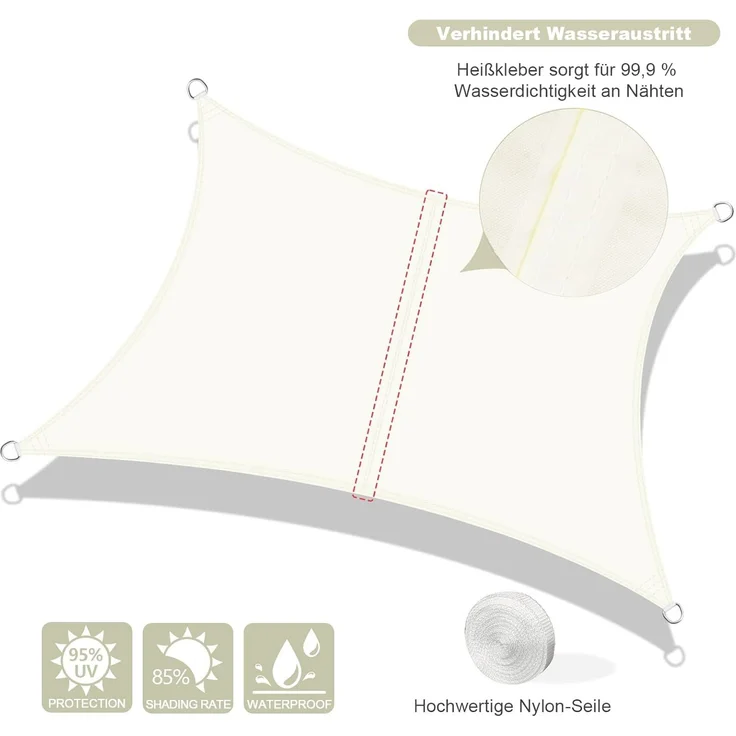 AXT SHADE Sonnensegel Wasserdicht Rechteckig 3,5x4,5 m Wetterschutz Sonnenschutz PES Polyester mit UV Schutz für Terrasse Balkon Garten-Creme(Wir Machen Sondergrößen) – Bild 2