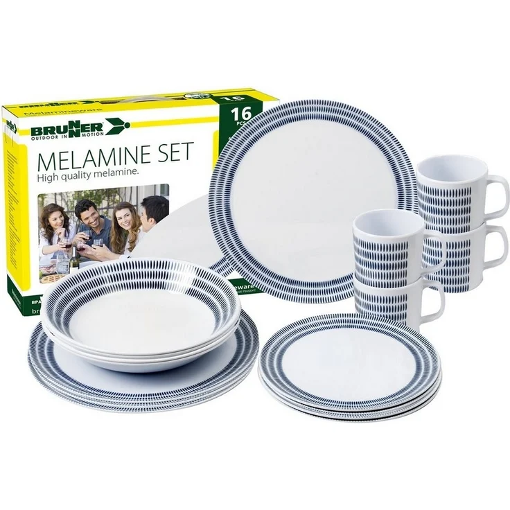 BRUNNER Geschirr-Set Melamin Ess Geschirr Set Bluebay, Melamin, 16-teilig Camping Reise Teller Becher – Bild 1