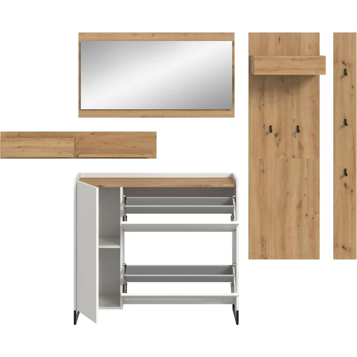 Garderobenkombination B/H/T: 192x236x32 cm in weiß Nachbildung und Artisan Oak Nachbildung – Bild 3