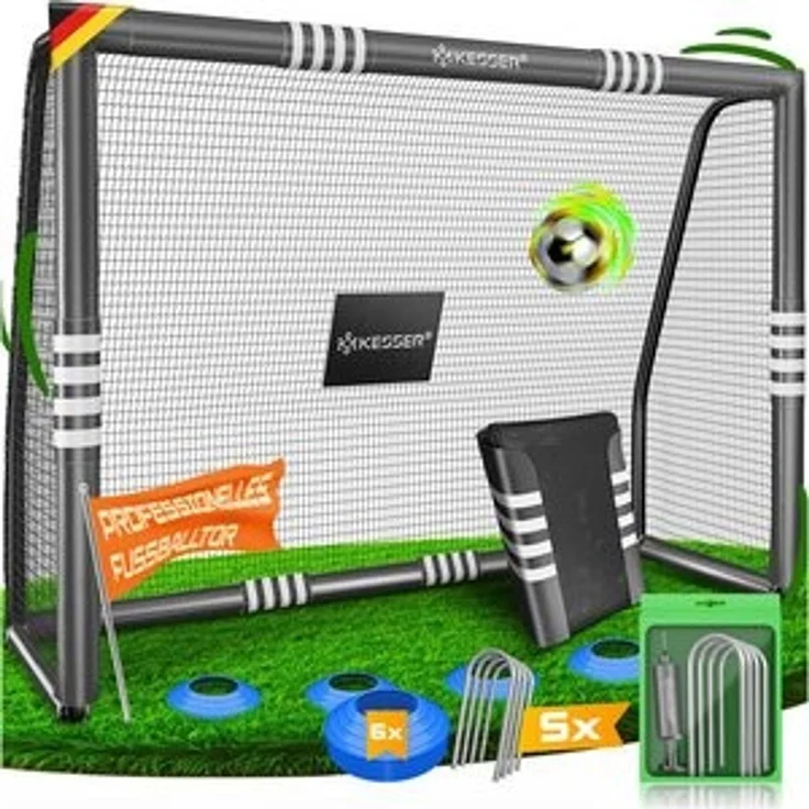 KESSER® Fußballtor für Garten robustes Outdoor Training Schusstraining UV-beständigem Netz, Stahlrahmen mit Polsterung, Erdhaken, Luftpumpe, Hüttchen, Montagezubehör für Kinder und Erwachsene Anthrazit, 180cm, Ohne Torwand – Bild 1