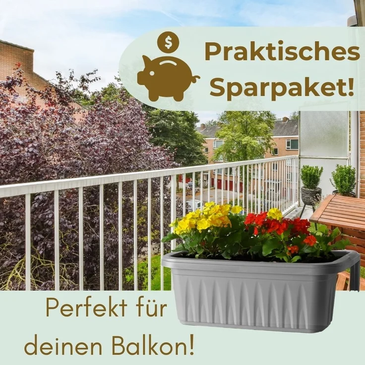 GarPet Balkonkasten 2er Set Blumenkasten Balkon Geländer Kasten Halterung Wasserspeicher – Bild 7