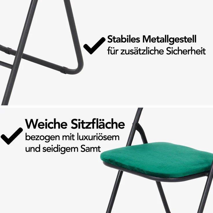 Brixy Klappstühle - 2er Set - Klappstühle - Samt - Esstischstühle - Klappstühle - 43 x 47 x 80 cm - Stühle - Grün – Bild 5
