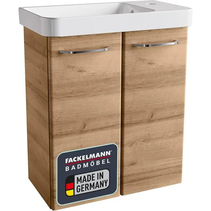 FACKELMANN MILANO Gäste WC Waschtisch Set 55 cm breit, Braun, Waschbecken Keramik Weiß