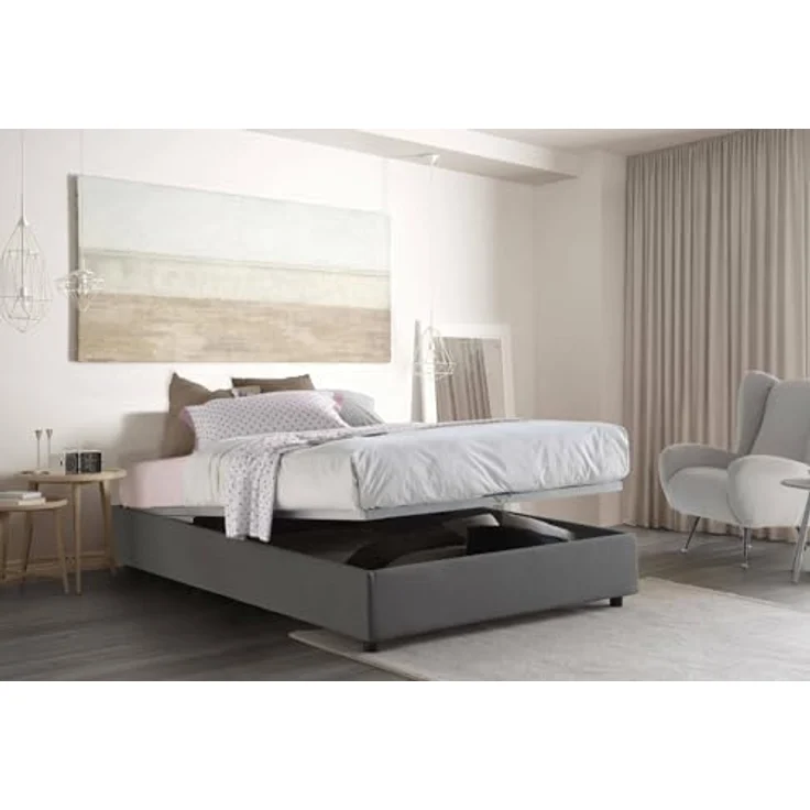 Talamo Italia - Maria Doppelbett, Bettkasten mit Stoffbezug, 100 % Made in Italy, Öffnung vorne, geeignet für 160 x 200 cm Matratze, Grau – Bild 4