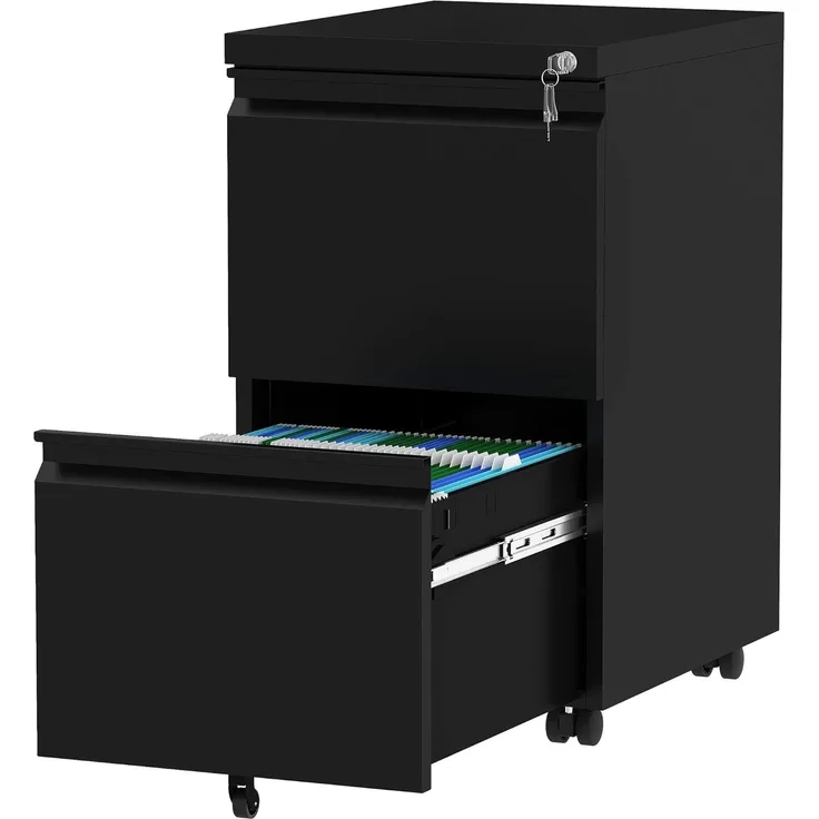 YITAHOME Mobiler Rollcontainer mit 2 Abschließbaren Schubladen, Anti-Kipp-Roll-Aktenschrank mit Rad für Home Office, Aktenschrank unter dem Schreibtisch für Brief/Legal/A4-Größe, Schwarz, 51 x 39 x 71 cm