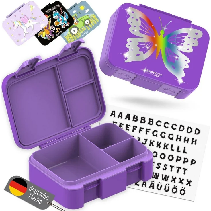 BEARFOOT Lunchbox Brotdose mit Fächern,auslaufsicher-Butterfly-GLOW lila 650ml, PP, ABS, Silikon, Kindergarten und Schule - Mädchen und Jungen, Vesperbox, Snackbox – Bild 3