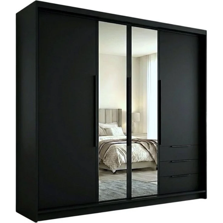 A&J MöbelLand GmbH Drehtürenschrank viertüriger Kleiderschrank mit Schubladen und Metallgriffen. (Geräumiger vier¬türiger Kleiderschrank mit Schubladen und Metallgriffen. Geräumiger Schrank mit einer Breite von 200 cm und Schubladen, ideal zur Aufbewah... – Bild 4