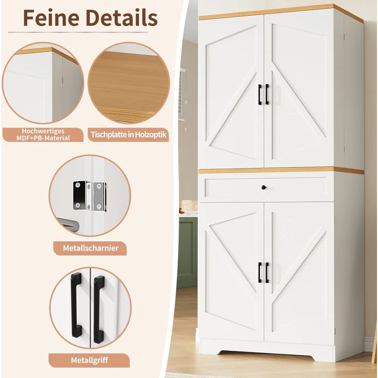Abrihome Küchenschrank mit 12 Türfächern und Schubladen, Weiß, 180x40x80 cm – Bild 6