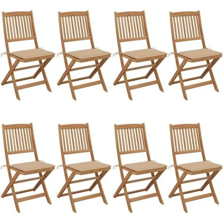 vidaXL Klappbare Gartenstühle 8 Stk. mit Kissen Massivholz Akazie 3075024