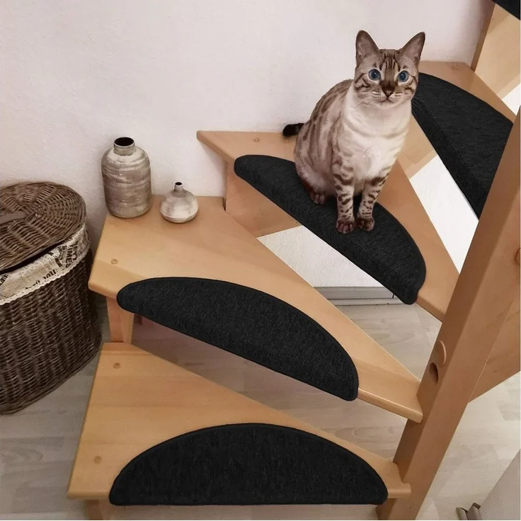 Beautissu Stufenmatte Treppenstufenmatten ProStair, 55x15cm, 15 Stück, Anthrazit, halbrund, Höhe: 4 mm, Stufenmatten Selbstklebend Innen Treppenmatten Stufenmatte – Bild 4