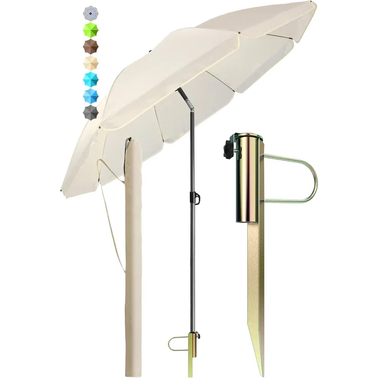 4smile Sonnenschirm Strand SunnyJoy, Beige – 3er Set inkl. Strandschirm windfest stabil, Rasendorn Sonnenschirmhalter, Schirmhülle – Sonnenschirm mit Rasendorn, Schirmspieß für Garten