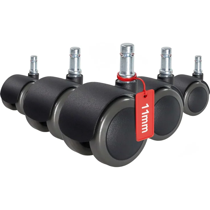 hjh OFFICE 619022 5X Hartbodenrollen 11mm / 50mm ROLO FIX Zinkgusdruck Stuhlrollen sitzgebremst für Hartböden (5er Pack)