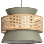 LEDKIA Pendelleuchte Chulu, Rattan und Stoff in Khakigrün, zeitgenössisches Design für gemütliche Atmosphären