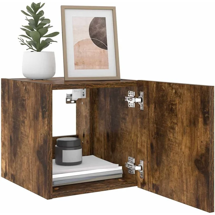 TV-Wandschrank, Fernsehschrank mit LED-Leuchten Räuchereiche 30,5x35x30 cm – Bild 7