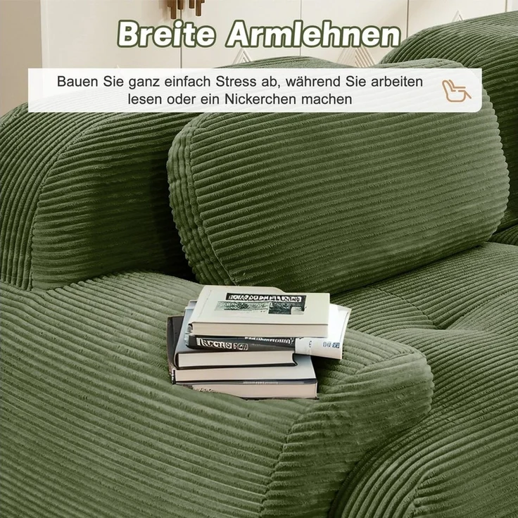 Leawin Sofa Modulares Cord-Loveseat 2-Sitzer Sofa – Flexibles Wohnzimmer-Sofa, Gemütliches Cordsofa mit rutschfester Basis & geschwungenen Armlehnen – Bild 3
