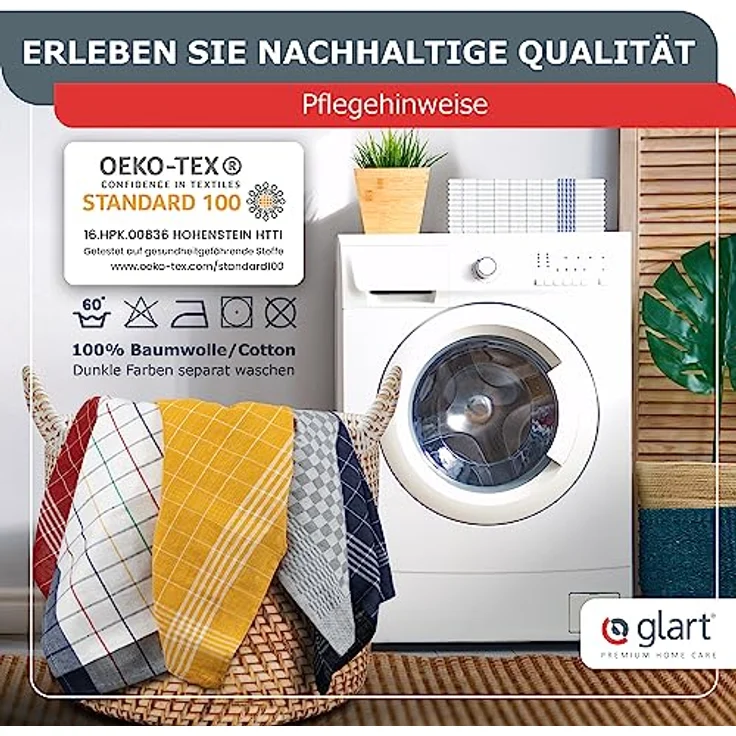 Glart 48KB2 Geschirrtücher 10er Set 50x70 cm blau kariert – 100 % Baumwolle, OEKO-TEX zertifiziert, vorgewaschen, saugstark, waschbar, langlebig, mit Aufhänger, für Haushalt, Küche, Gastronomie, Büro – Bild 3