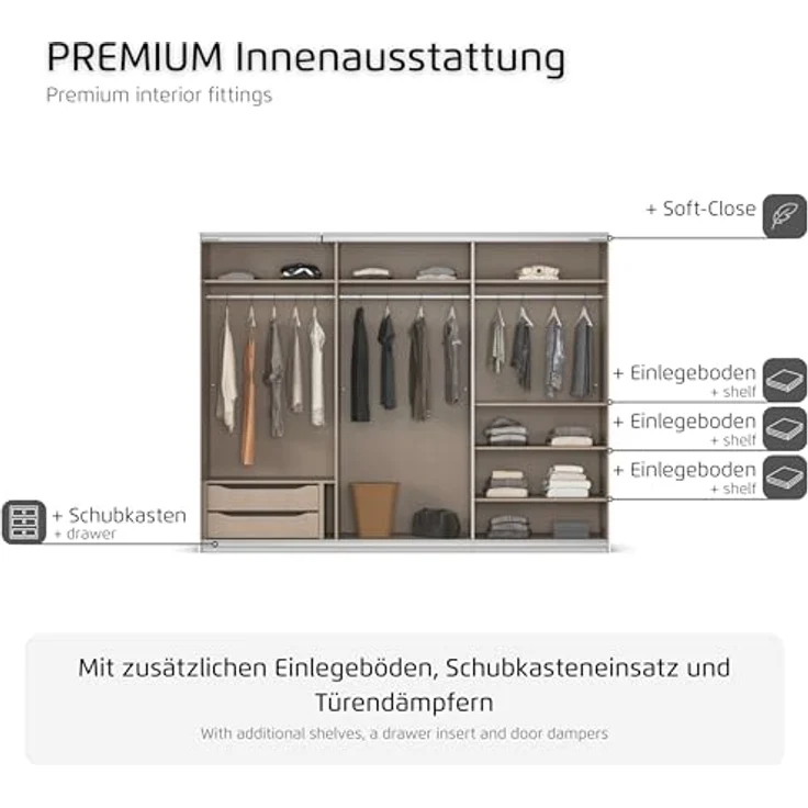 Rauch Möbel KULMBACH, Schwebetürenschrank, Grau metallic, Breite 271 cm – Bild 7