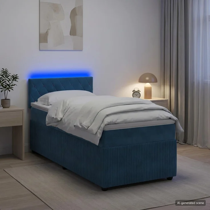 vidaXL Boxspringbett mit Matratze mit Kopfteil Blau 100 x 200 cm Samt 3453081 – Bild 4