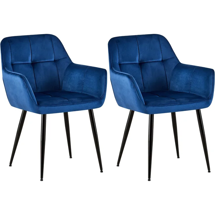 2er Set Esszimmerstuhl POFAR - Samt Blau 56.5x61x84 cm | Essstühle Esszimmerstühle Küchenstühle Wohnzimmerstühle