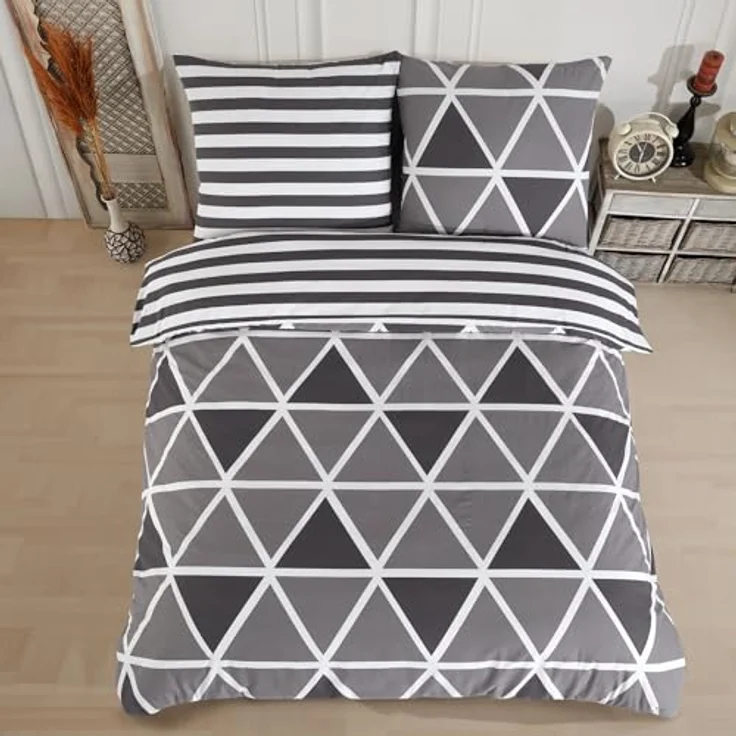 Buymax Bettwäsche Memento, Bettgarnitur, Bettbezug Set, Renforce: 100% Baumwolle, 4 teilig, mit Reißverschluss, modern, Karo, Streifen, Grau, Weiß, 135x200 cm – Bild 7