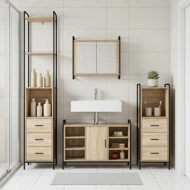 vidaXL Badezimmerschrank-Set 4 stk. Sonoma-Eiche 40 x 36 x 200,5 cm 3444682 – Bild 1
