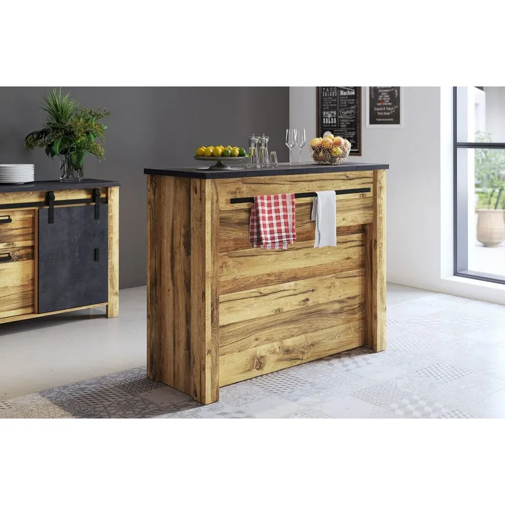 Home affaire Barschrank York, moderne Küchentheke im Industrialdesign mit Handtuchstange aus Metall, ausreichend Stauraum, 130 cm breit