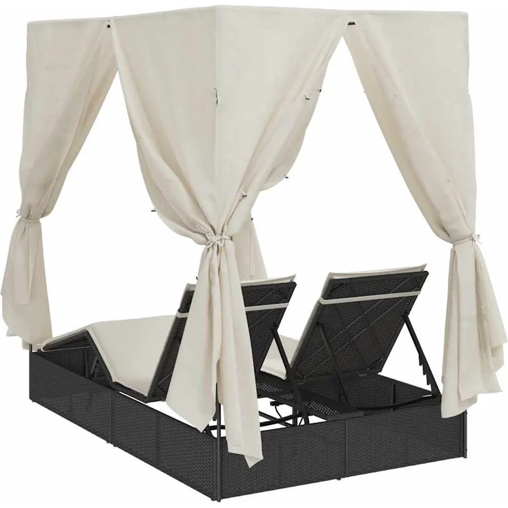 vidaXL Doppelte Sonnenliege Warmes Weiß Poly-Rattan 3376127 – Bild 7