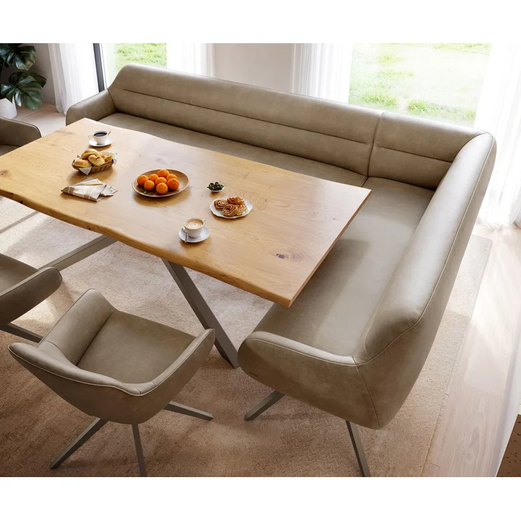 Esszimmerbank Taya-Flex 285x190 cm Mikrofaser Beige Vintage Kreuzgestell kantig Effektfinish Titan Taschenfederkern Links – Bild 4