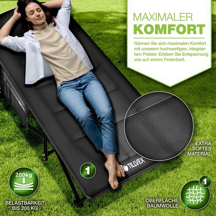 tillvex® Campingliege, klappbar, grau, 190 x 68 x 40 cm – Bild 3