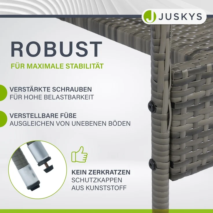 Juskys Polyrattan Gartenstühle Yoro 2er Set - mit Armlehnen & Rückenlehne - 2 Stühle stapelbar - Rattan Stuhl Garten - Stapelstuhl Grau-meliert – Bild 4