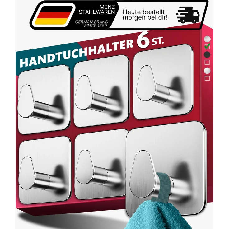 Lindenstein Ovale Klebehaken 6er-Set Silber – Edelstahl V2A, 3M-Klebepads – Bild 1