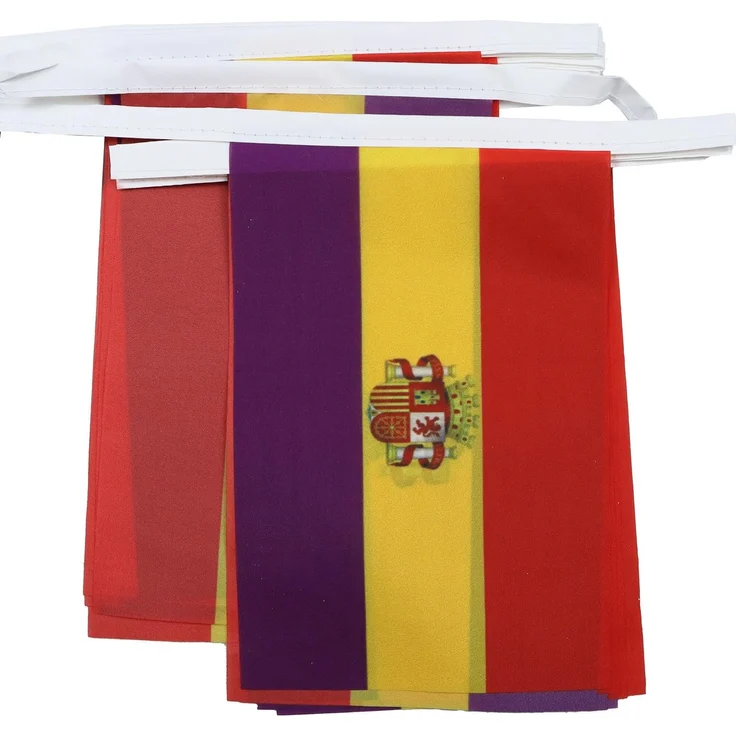 AZ FLAG - Fahnenkette Zweite Spanische Republik Mit Wappen 6 Meter Mit 20 Flaggen - 21x14 cm - Republik Spanien Girlande Flaggenkette 14x21 Cm