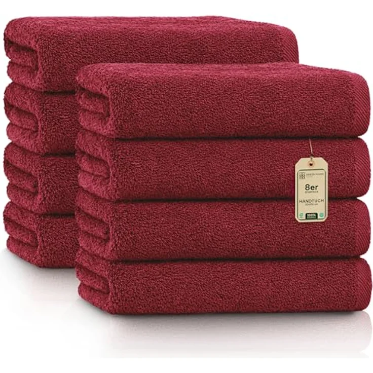 NatureMark 8er Spar-Pack Frottier Handtücher, Handtuch-Set, 50x100 cm, Bordeaux rot, 100% Baumwolle – Bild 2