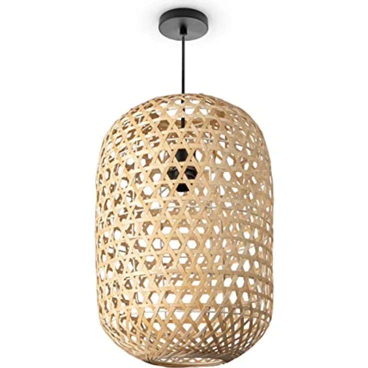 Paco Home Hängeleuchte Bambus Korblampe E27, nachhaltig und leicht, Schwarz/Natur, inkl. fischer® Dübel