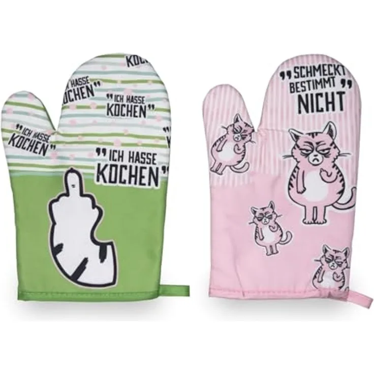 HAC24 Topflappen Ofenhandschuhe Topfhandschuhe Kochhandschuhe Backhandschuhe, (Set, 2-tlg), Miesekatze, Waschbar
